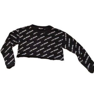 MGM Resorts Las Vegas Crop Sweatshirt Womens Small Black Graphic Long Sleeve EUC